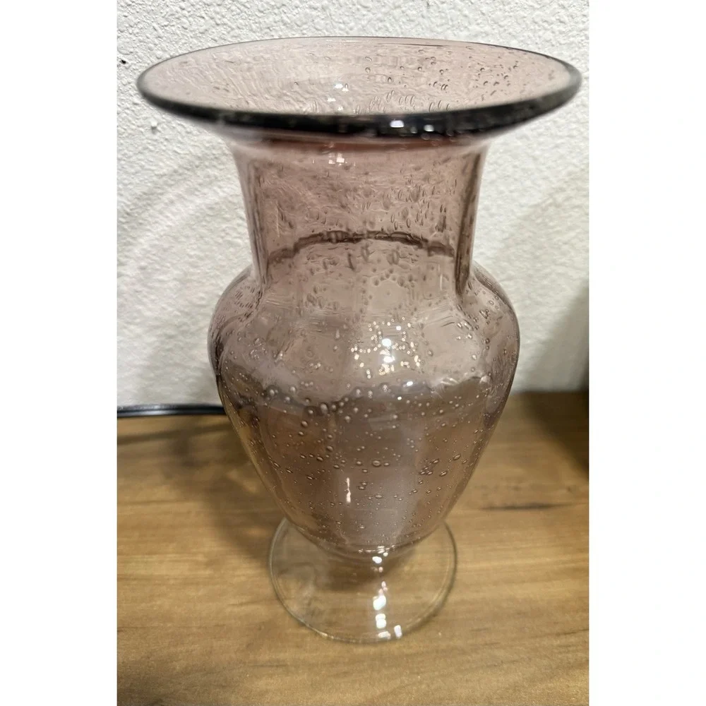 Vintage Hand Blown Pink Controlled Bubble Glass Vase 8